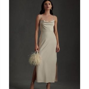 Cali Satin Charmeuse Midi Dress, color champagne, size: 6. BHLDN dress.